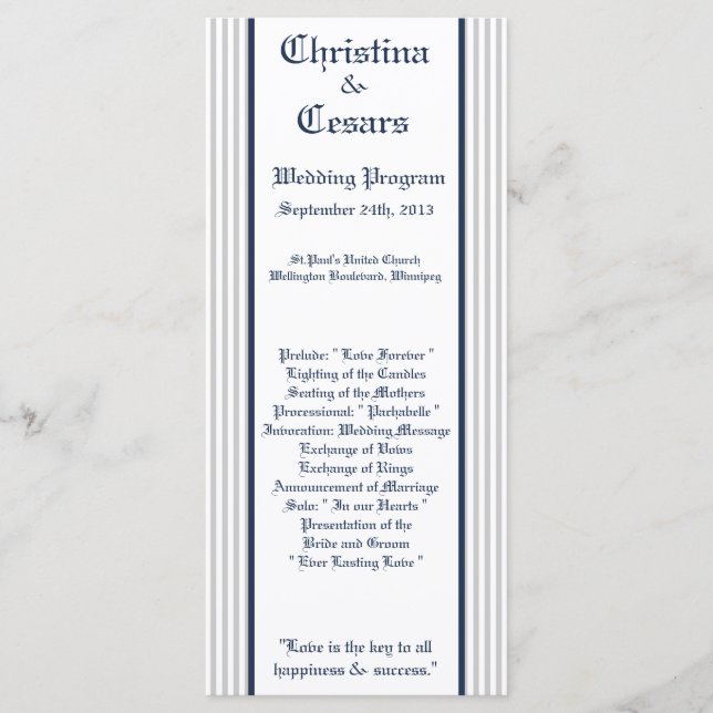 25 4x9 Programme de mariage Blue Seahorse stripes  (Devant)