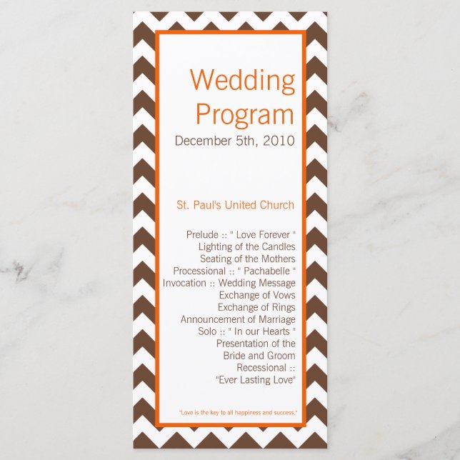 25 4x9 Programme de mariage Brown Orange Chevron (Devant)