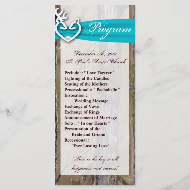 25 4x9 Programme de mariage Chasse Deer Doe Buck C (Devant)