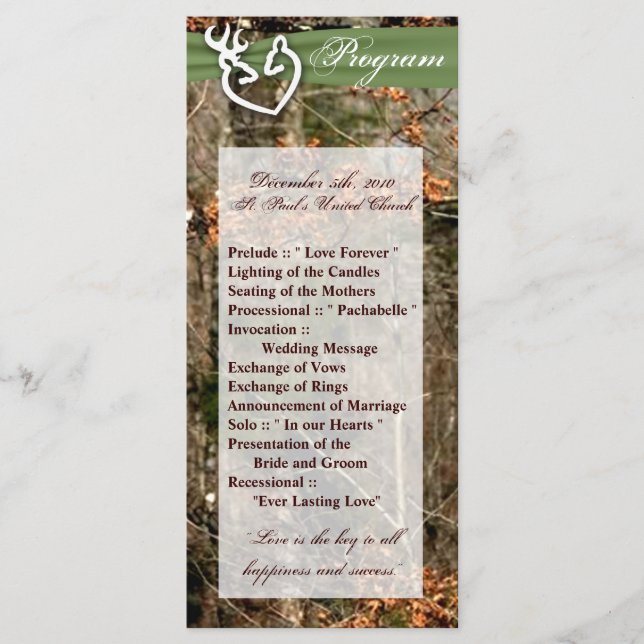 25 4x9 Programme de mariage Chasse Deer Doe Buck C (Devant)