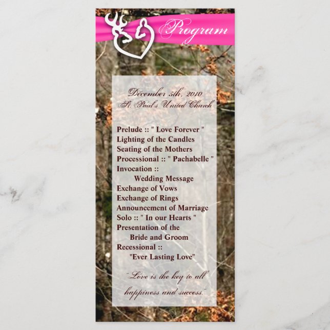 25 4x9 Programme de mariage Chasse Deer Doe Buck C (Devant)