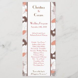 25 4x9 Programme de mariage Coral rose Brown flora