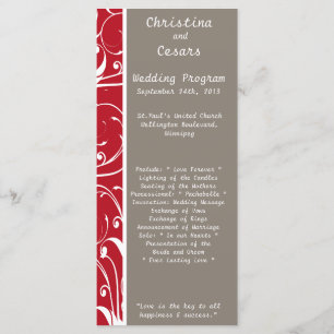 25 4x9 Programme de mariage Crimson Red Grey Bg Wh