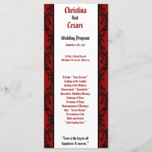 25 4x9 Programme de mariage Crimson Red Ornate Emb