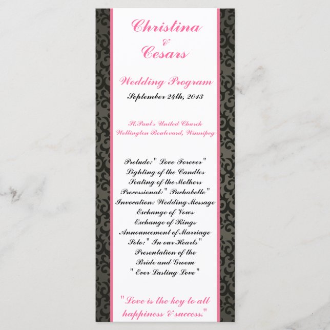 25 4x9 Programme de mariage Damas/rayures Couronne (Devant)