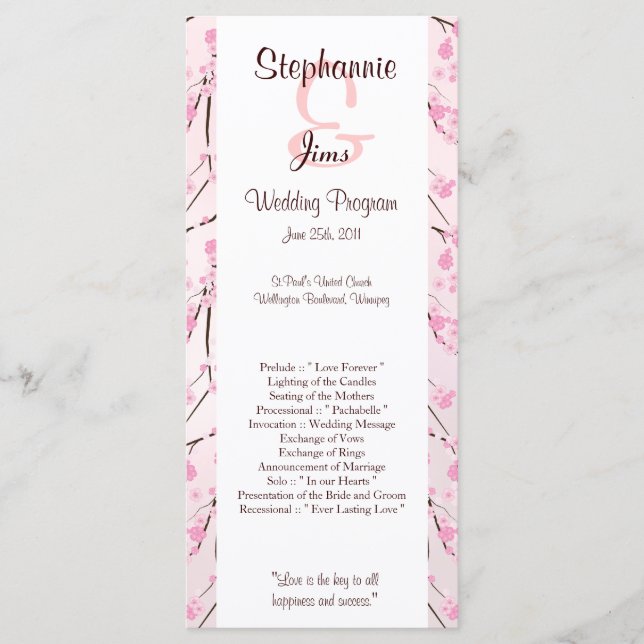 25 4x9 Programme de mariage Fleur de cerisier rose (Devant)