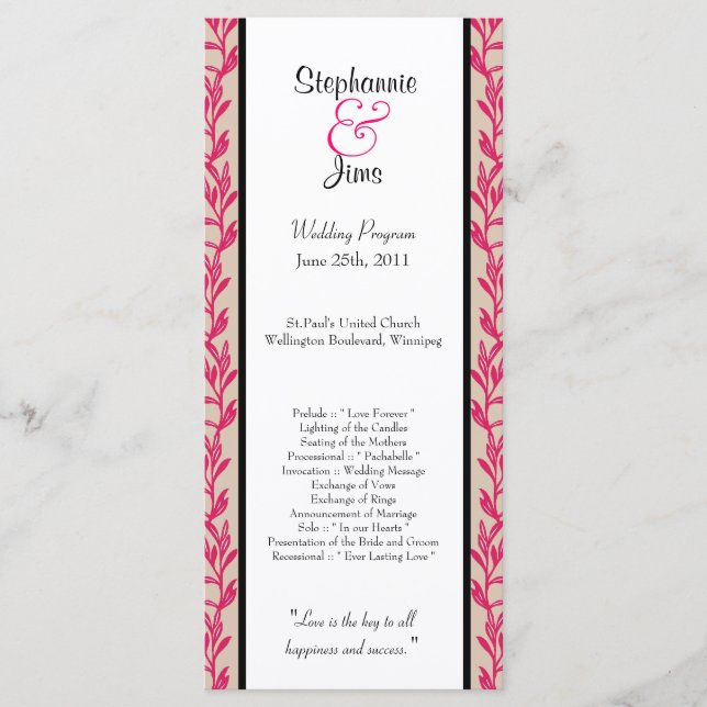 25 4x9 Programme de mariage Fleurs sauvages roses  (Devant)