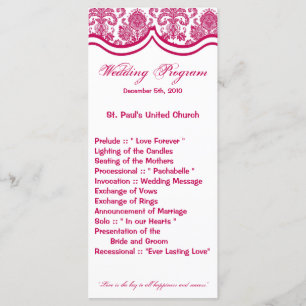 25 4x9 Programme de mariage Fusia White Damask Lac