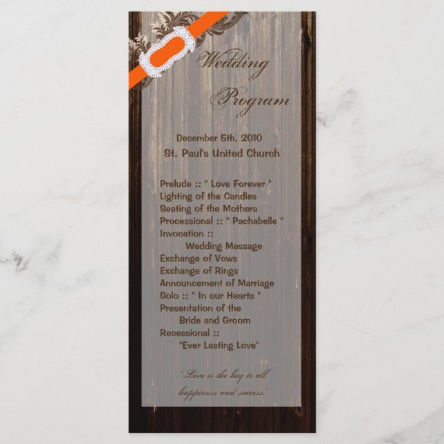 25 4x9 Programme de mariage Grange Wood Rustic Cou (Devant)