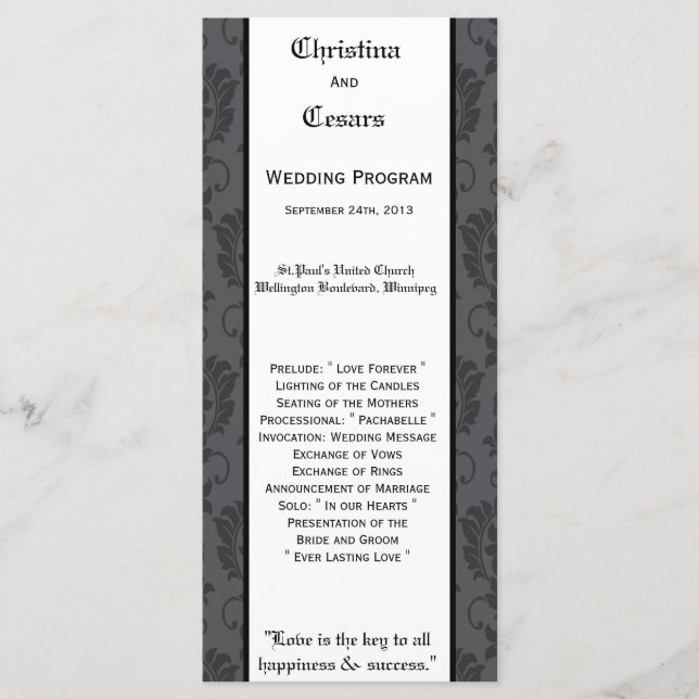 25 4x9 Programme de mariage Gris Noir Formel Gothi (Devant)