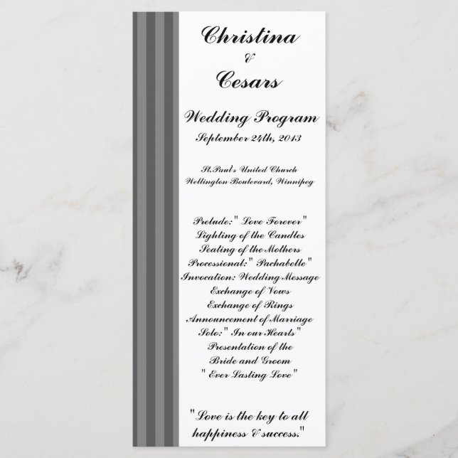 25 4x9 Programme de mariage Gris Noir Gris Gris Gr (Devant)