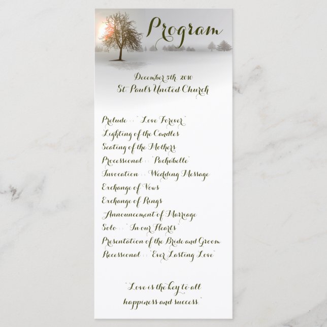 25 4x9 Programme de mariage Hiver Wonderland Arbre (Devant)