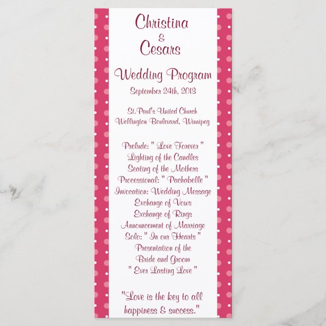 25 4x9 Programme de mariage Inséparables Pink Stri (Devant)