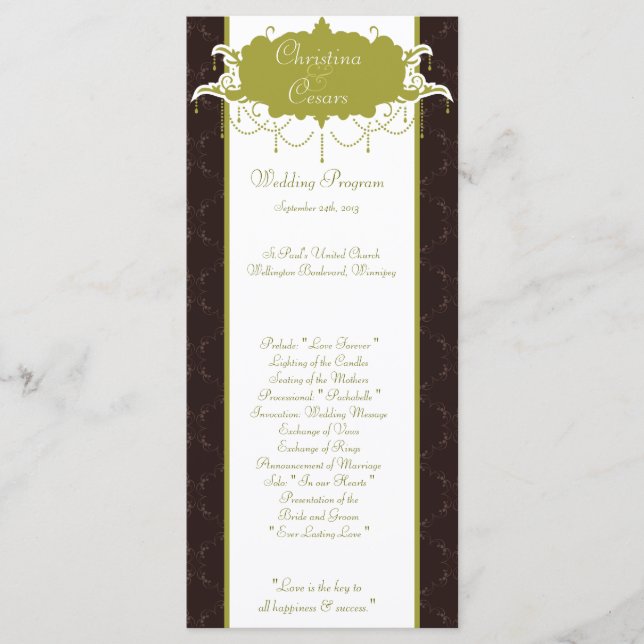 25 4x9 Programme de mariage Lumière/Vert olive Cha (Devant)