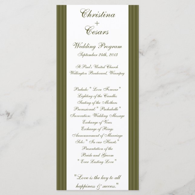 25 4x9 Programme de mariage Martini Olives Green S (Devant)