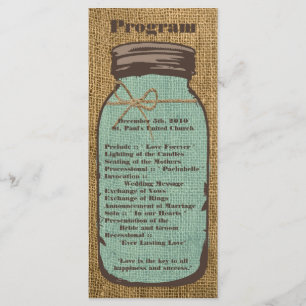 25 4x9 Programme de mariage Mason Jar Burlap Pays