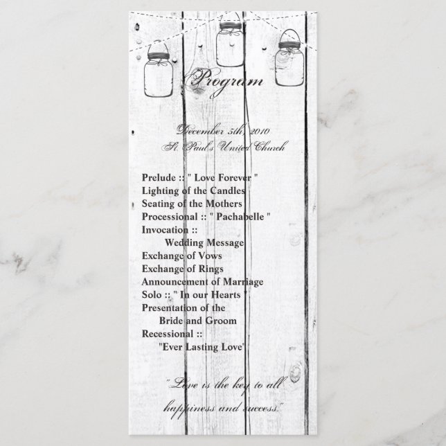 25 4x9 Programme de mariage Mason Jar Lights (Devant)