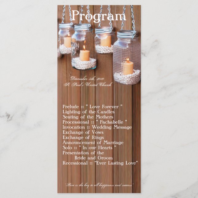 25 4x9 Programme de mariage Mason Jar Lumières bou (Devant)
