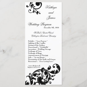 25 4x9 Programme de mariage Noir Blanc Floral Fili