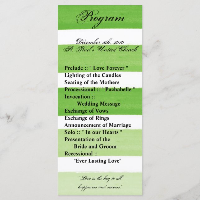 25 4x9 Programme de mariage Ombre Stripe Green Lin (Devant)