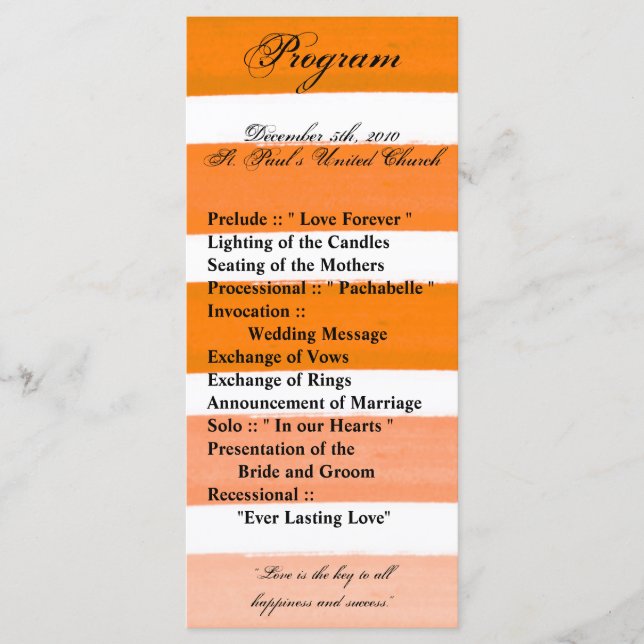 25 4x9 Programme de mariage Ombre Stripe Orane Lin (Devant)