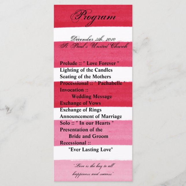 25 4x9 Programme de mariage Ombre Stripe Pink Line (Devant)