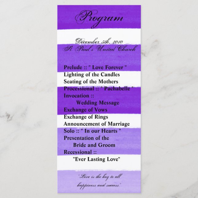 25 4x9 Programme de mariage Ombre Stripe Purple Li (Devant)