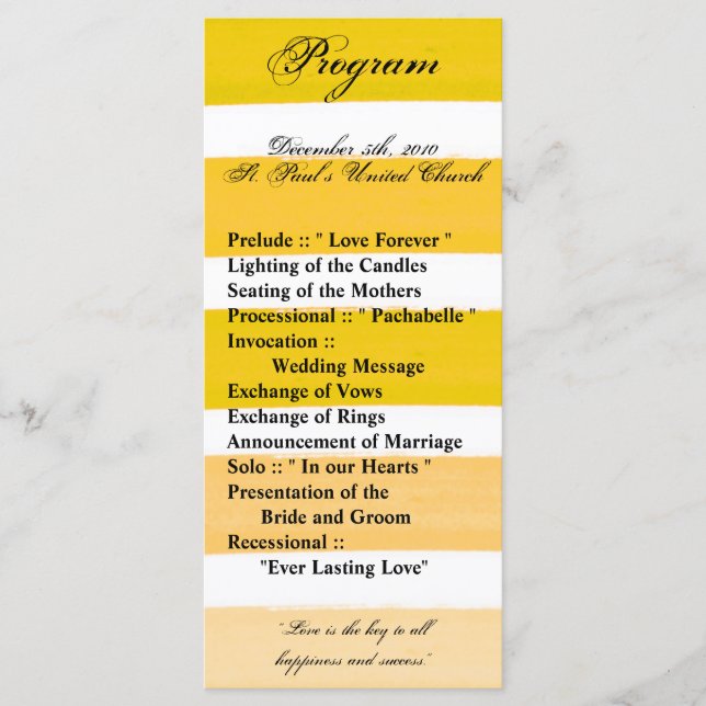 25 4x9 Programme de mariage Ombre Stripe Yellow Li (Devant)