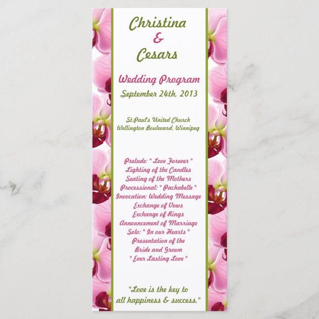 25 4x9 Programme de mariage Orchidée rose Longue t (Devant)