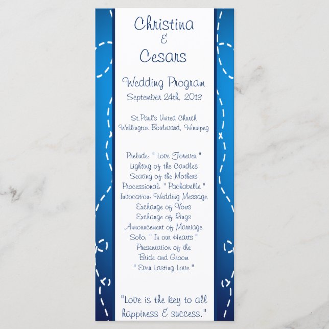 25 4x9 Programme de mariage Papier Plan Blue Swirl (Devant)