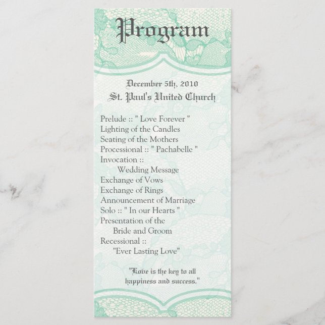 25 4x9 Programme de mariage Pays Monnaie Dentelle  (Devant)