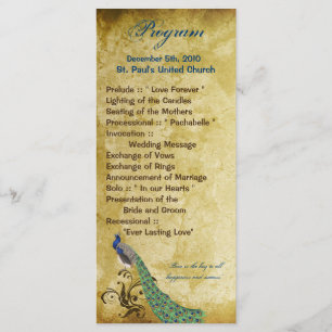 25 4x9 Programme de mariage Peacock Plumes Vintage