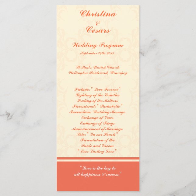 25 4x9 Programme de mariage Pinkish/Peach Formal S (Devant)
