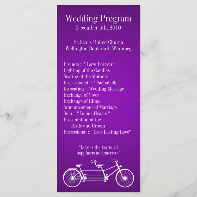 25 4x9 Programme de mariage Purple Double Vélo (Devant)