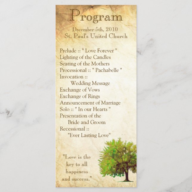 25 4x9 Programme de mariage Ressort Arbre vieilli  (Devant)