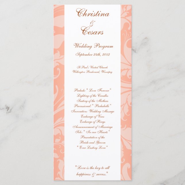 25 4x9 Programme de mariage Rose Brown sur Pink Fl (Devant)