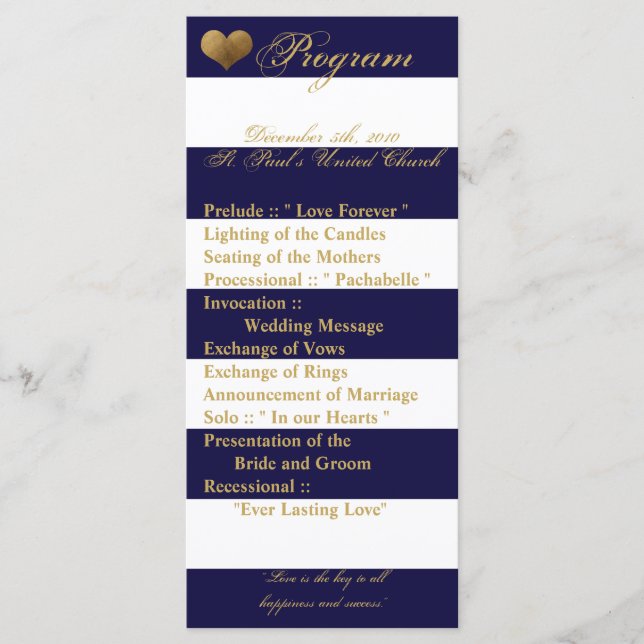 25 4x9 Programme de mariage Stripe moderne Marine  (Devant)
