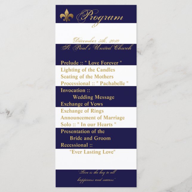 25 4x9 Programme de mariage Stripe moderne Marine  (Devant)
