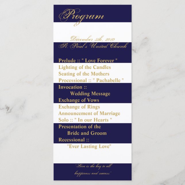 25 4x9 Programme de mariage Stripe moderne Marine  (Devant)