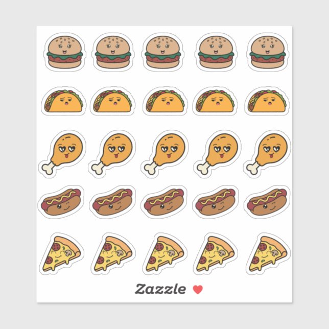 25 autocollants de nourriture rapide Kawaii mignon (Feuille)