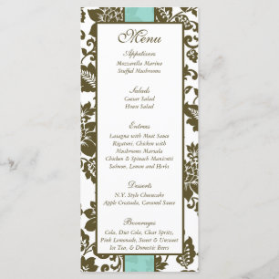 25 Brown/Blue Floral Mariage damassé Menu