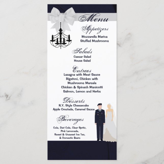 25 Cartes de menu ARMÉE Uniforme Groom Bride Robe  (Devant)