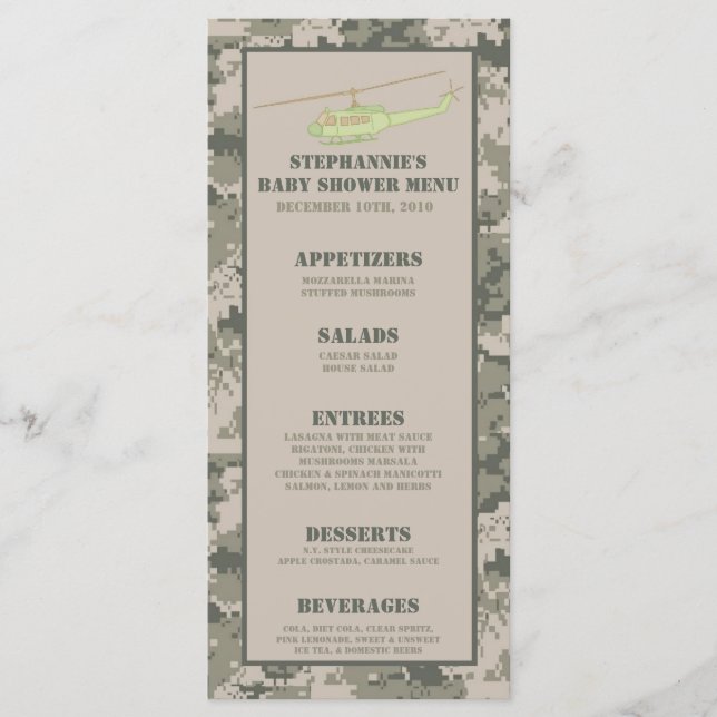 25 cartes de menu ARMY ACU Camoflauge numérique Ca (Devant)