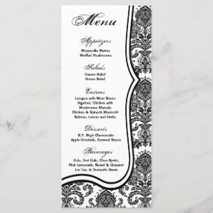 25 Cartes de menu Black White Damask Lace Patter