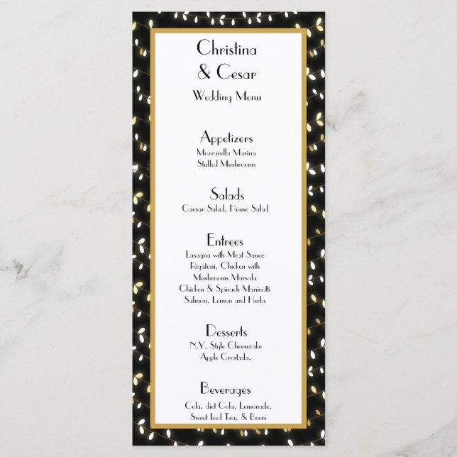 25 Cartes de menu brillant lumière d'été sur Black (Devant)