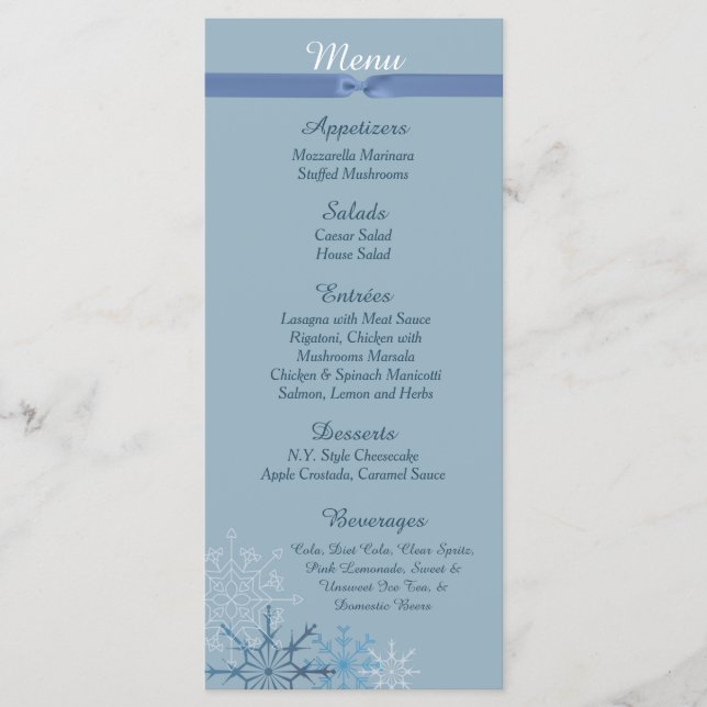 25 Cartes de menu d'hiver Blue Snowflake (Devant)