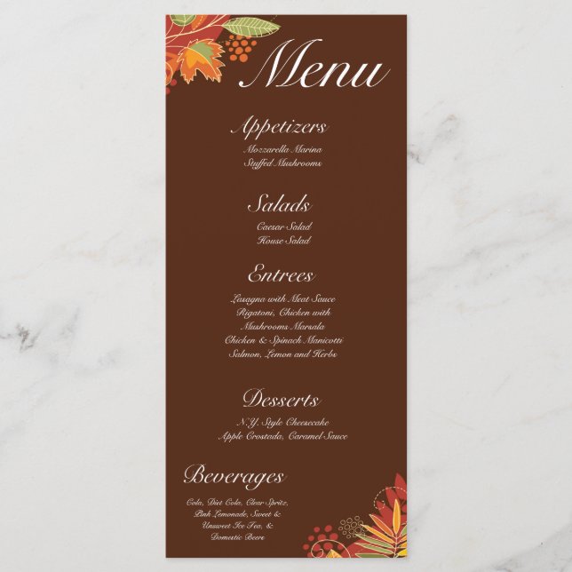 25 Cartes de menu Feuilles Automne Chute Floral Fo (Devant)