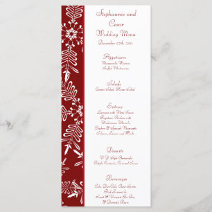 25 Cartes de menu Flammes de neige rouges de Noël