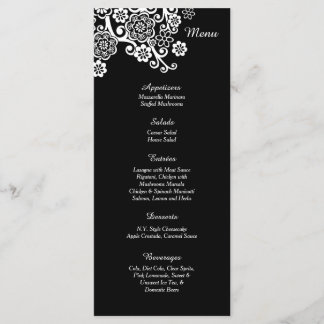 25 cartes de menu Fleur Noir et Blanc