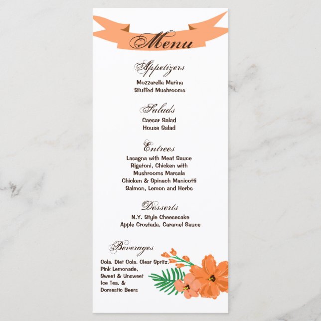 25 Cartes de menu Flux Hawaïen Hibiscus Printemps (Devant)